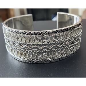Silver Plate Heavy Filagree Covered Open Cuff Bracelet